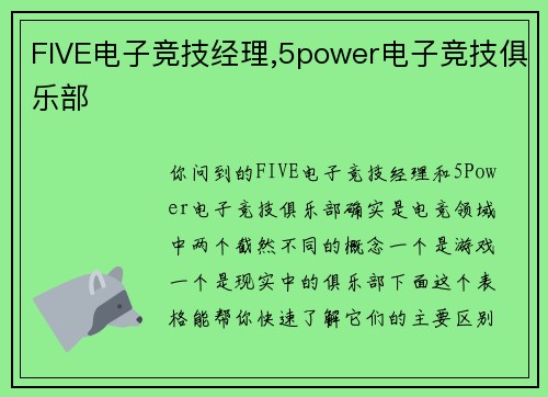 FIVE电子竞技经理,5power电子竞技俱乐部