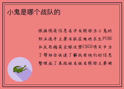 小鬼是哪个战队的